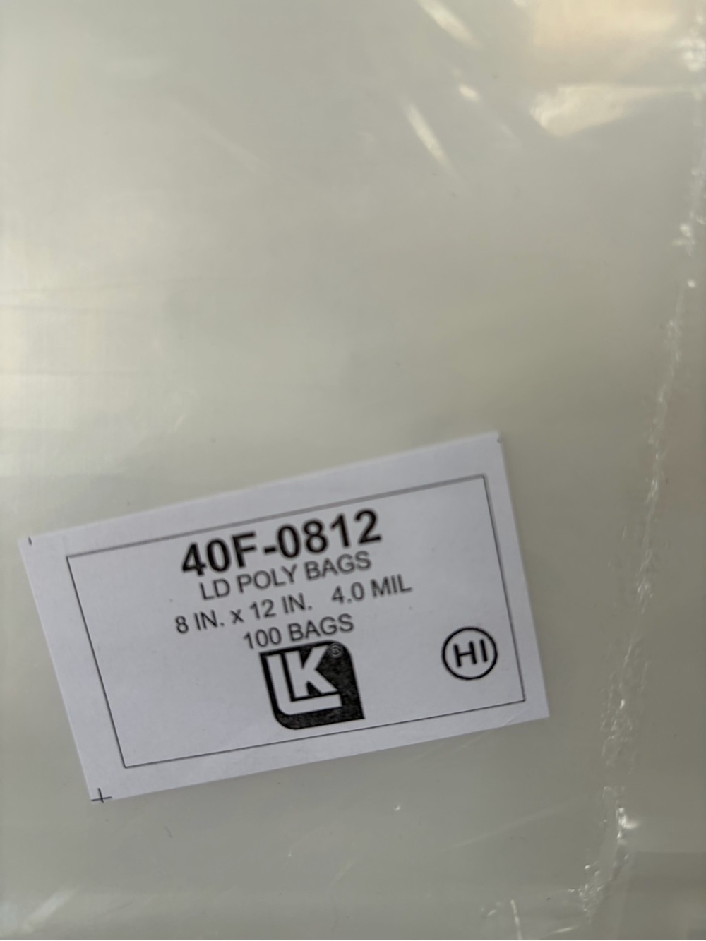 LK 40F-0812 Low Density Flat Bag, Clear, 8 x 12", 4 mil (100 bags) NWT